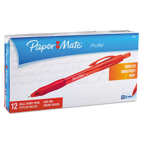 Image of Paper Mate® Profile Ballpoint Pen, Retractable, Bold 1.4 mm, Red Ink, Translucent Red Barrel, Dozen