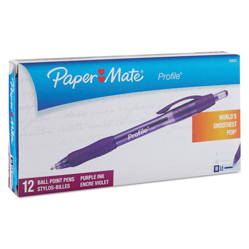 Image of Paper Mate® Profile Ballpoint Pen, Retractable, Bold 1.4 mm, Purple Ink, Translucent Purple Barrel, Dozen
