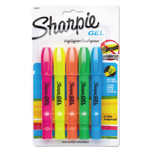 Image of Sharpie® Gel Highlighters, Assorted Ink Colors, Bullet Tip, Assorted Barrel Colors, 5/set