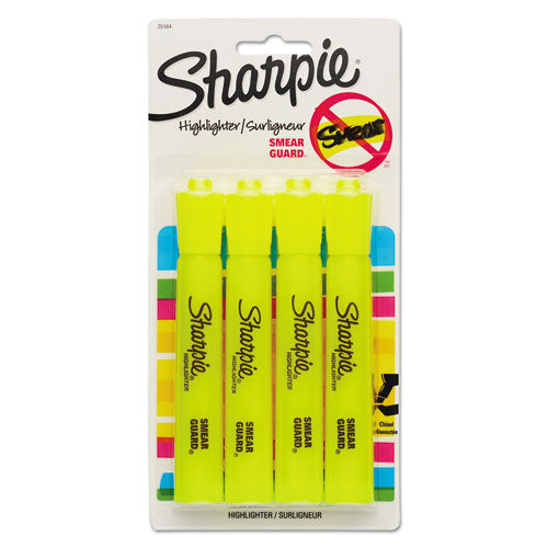 Image of Sharpie® Tank Style Highlighters, Fluorescent Yellow Ink, Chisel Tip, Yellow Barrel, 4/set