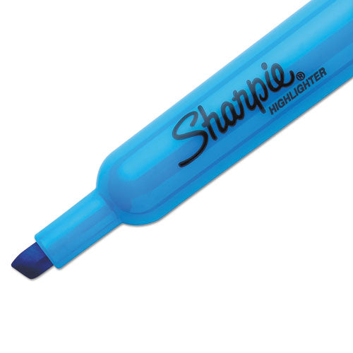 Image of Sharpie® Tank Style Highlighters, Blue Ink, Chisel Tip, Blue Barrel, Dozen