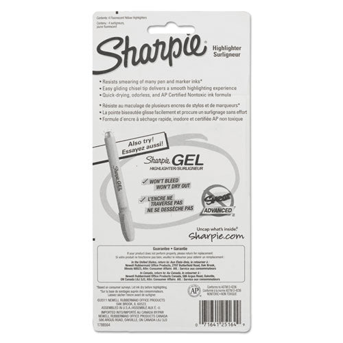 Image of Sharpie® Tank Style Highlighters, Fluorescent Yellow Ink, Chisel Tip, Yellow Barrel, 4/set