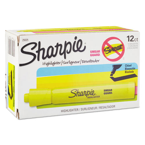 Image of Sharpie® Tank Style Highlighters, Fluorescent Yellow Ink, Chisel Tip, Yellow Barrel, Dozen