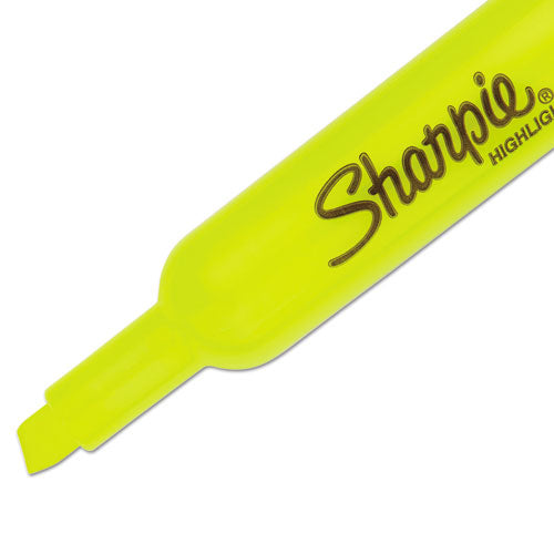 Image of Sharpie® Tank Style Highlighters, Fluorescent Yellow Ink, Chisel Tip, Yellow Barrel, 4/set