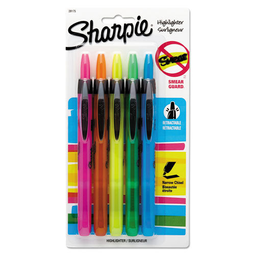 Image of Sharpie® Retractable Highlighters, Assorted Ink Colors, Chisel Tip, Assorted Barrel Colors, 5/set