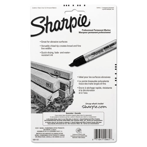 Image of Sharpie® King Size Permanent Marker, Broad Chisel Tip, Black, 4/pack
