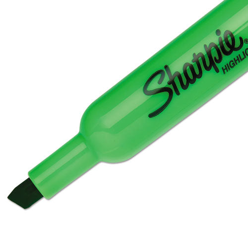 Image of Sharpie® Tank Style Highlighters, Fluorescent Green Ink, Chisel Tip, Green Barrel, Dozen