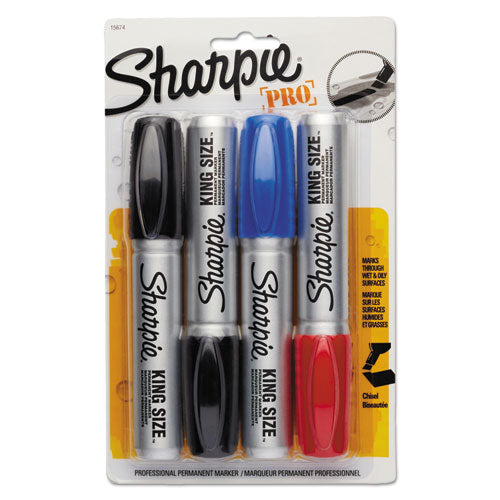 Image of Sharpie® King Size Permanent Marker, Broad Chisel Tip, Assorted Colors, 4/set