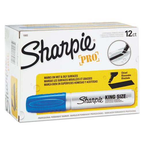 Image of Sharpie® King Size Permanent Marker, Broad Chisel Tip, Blue, Dozen
