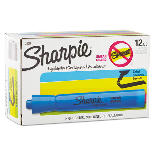 Image of Sharpie® Tank Style Highlighters, Blue Ink, Chisel Tip, Blue Barrel, Dozen