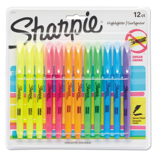 Image of Sharpie® Pocket Style Highlighters, Assorted Ink Colors, Chisel Tip, Assorted Barrel Colors, Dozen