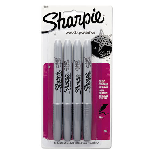 Image of Sharpie® Metallic Fine Point Permanent Markers, Fine Bullet Tip, Metallic Silver, 4/pack