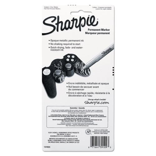 Image of Sharpie® Metallic Fine Point Permanent Markers, Fine Bullet Tip, Metallic Silver, 4/pack