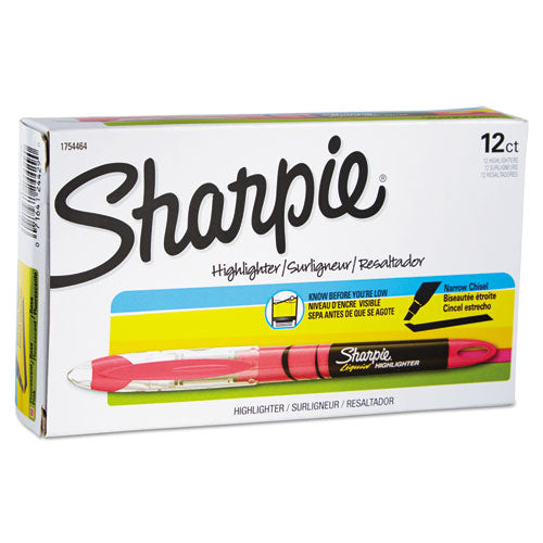Image of Sharpie® Liquid Pen Style Highlighters, Fluorescent Pink Ink, Chisel Tip, Pink/black/clear Barrel, Dozen