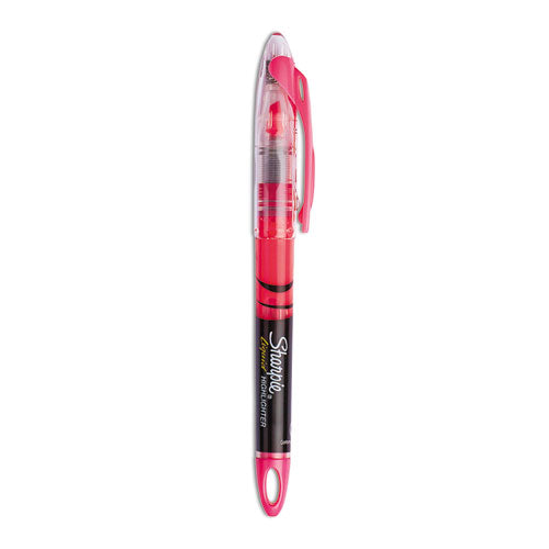 Image of Sharpie® Liquid Pen Style Highlighters, Fluorescent Pink Ink, Chisel Tip, Pink/black/clear Barrel, Dozen