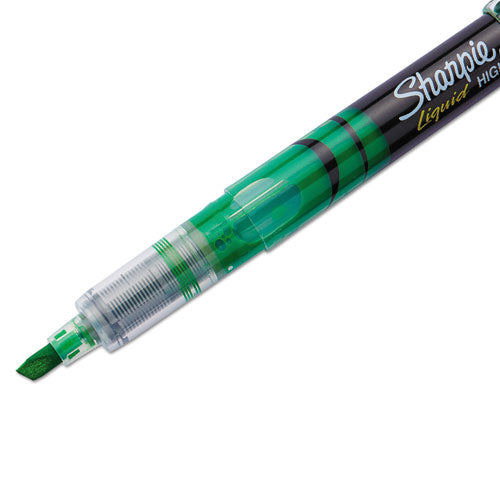 Image of Sharpie® Liquid Pen Style Highlighters, Fluorescent Green Ink, Chisel Tip, Green/black/clear Barrel, Dozen