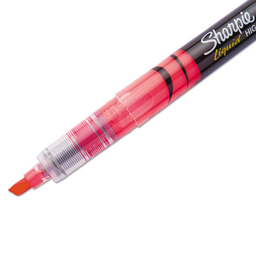 Image of Sharpie® Liquid Pen Style Highlighters, Fluorescent Pink Ink, Chisel Tip, Pink/black/clear Barrel, Dozen