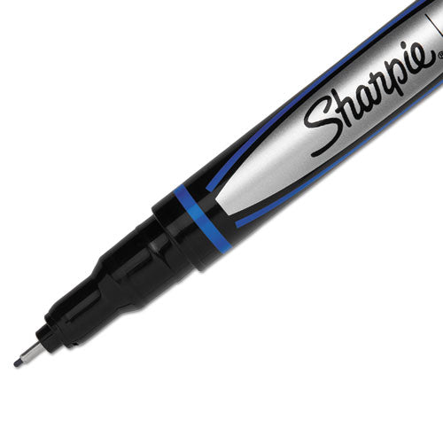 Image of Sharpie® Water-Resistant Ink Porous Point Pen, Stick, Fine 0.4 mm, Blue Ink, Black/Blue Barrel, Dozen