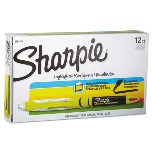 Image of Sharpie® Liquid Pen Style Highlighters, Fluorescent Yellow Ink, Chisel Tip, Yellow/black/clear Barrel, Dozen