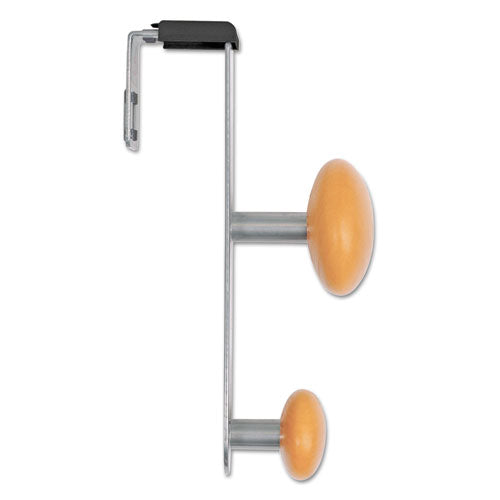 Image of Alba Cubicle Garment Peg, 2-Hook, 1.2 x 1.38 x 7.9, Wood, Metallic Gray, 1.5 lb Capacity