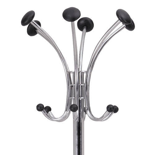 Image of Alba Chromy Coat Stand, 12 Knobs, 16w X 16d X 70.5h, Chrome/black