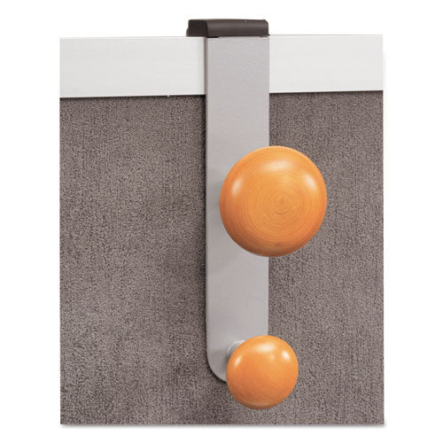 Image of Alba Cubicle Garment Peg, 2-Hook, 1.2 x 1.38 x 7.9, Wood, Metallic Gray, 1.5 lb Capacity