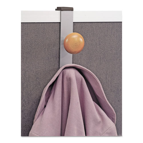 Image of Alba Cubicle Garment Peg, 2-Hook, 1.2 x 1.38 x 7.9, Wood, Metallic Gray, 1.5 lb Capacity