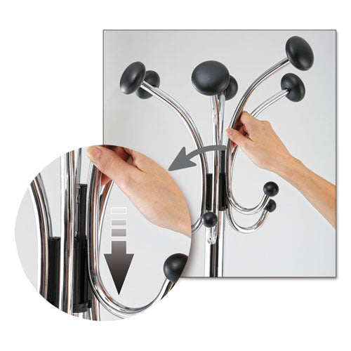 Image of Alba Chromy Coat Stand, 12 Knobs, 16w X 16d X 70.5h, Chrome/black