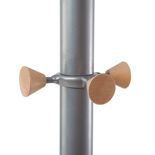 Image of Alba Garment Racks, Two-Sided, 2-Shelf Coat Rack, 6 Hanger/6 Hook, 44.8w x 21.67d x 70.8h, Silver/Wood