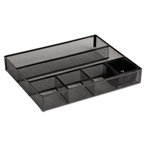 Image of Rolodex Metal Mesh Deep Desk Drawer Organizer, Six Compartments, 15.25 X 11.88 X 2.5, Black