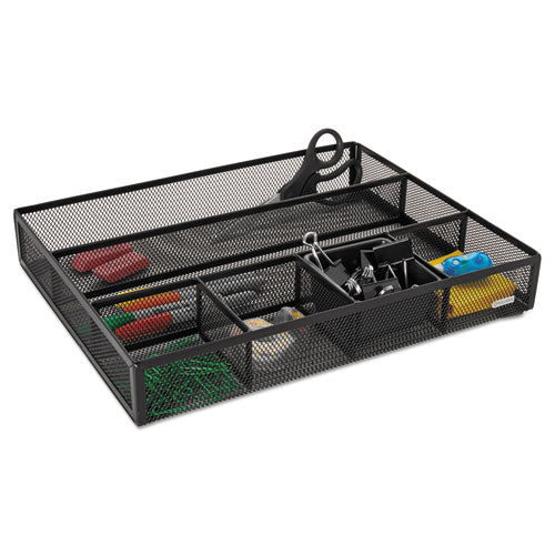 Image of Rolodex Metal Mesh Deep Desk Drawer Organizer, Six Compartments, 15.25 X 11.88 X 2.5, Black