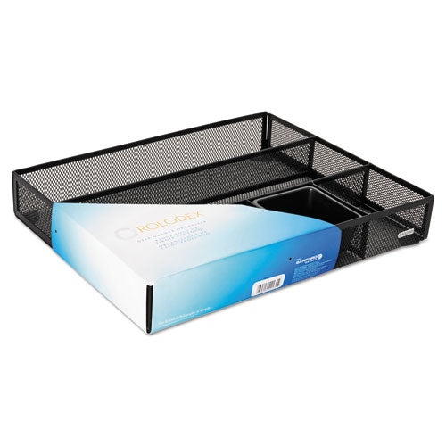 Image of Rolodex Metal Mesh Deep Desk Drawer Organizer, Six Compartments, 15.25 X 11.88 X 2.5, Black