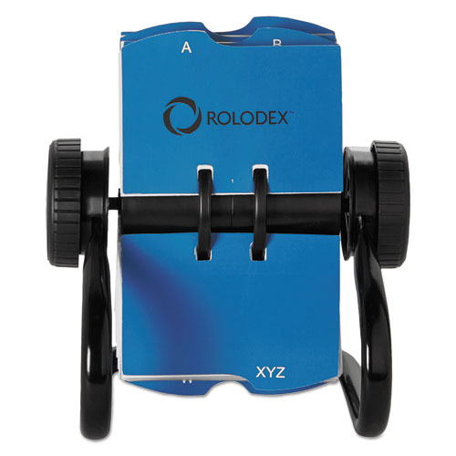 Image of Rolodex Open Rotary Business Card File With 24 Guides, Holds 400 2.63 X 4 Cards, 6.5 X 5.61 X 5.08, Metal, Black