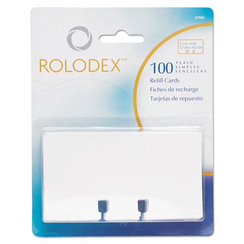 Image of Rolodex Plain Unruled Refill Card, 2.25 X 4, White, 100 Cards/pack
