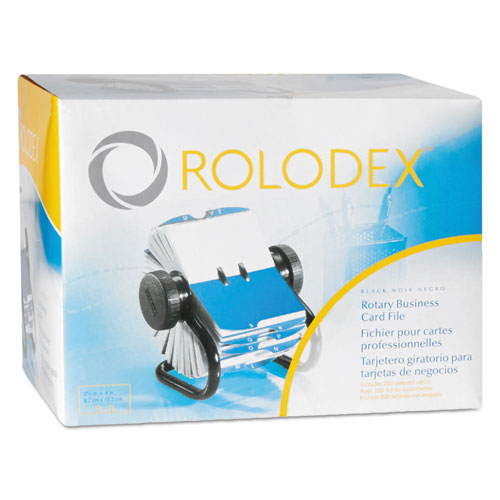 Image of Rolodex Open Rotary Business Card File With 24 Guides, Holds 400 2.63 X 4 Cards, 6.5 X 5.61 X 5.08, Metal, Black