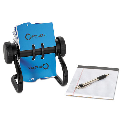 Image of Rolodex Open Rotary Business Card File With 24 Guides, Holds 400 2.63 X 4 Cards, 6.5 X 5.61 X 5.08, Metal, Black