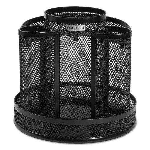 Image of Rolodex Wire Mesh Spinning Desk Sorter, 8 Compartments, Steel Mesh, 6.5" Diameter x 6.5"h, Black