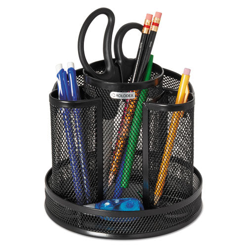 Image of Rolodex Wire Mesh Spinning Desk Sorter, 8 Compartments, Steel Mesh, 6.5" Diameter x 6.5"h, Black