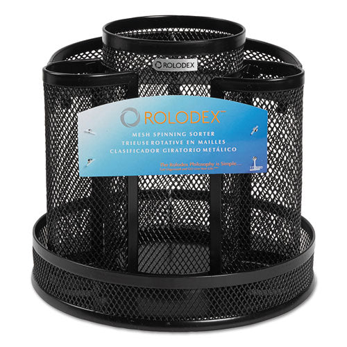 Image of Rolodex Wire Mesh Spinning Desk Sorter, 8 Compartments, Steel Mesh, 6.5" Diameter x 6.5"h, Black