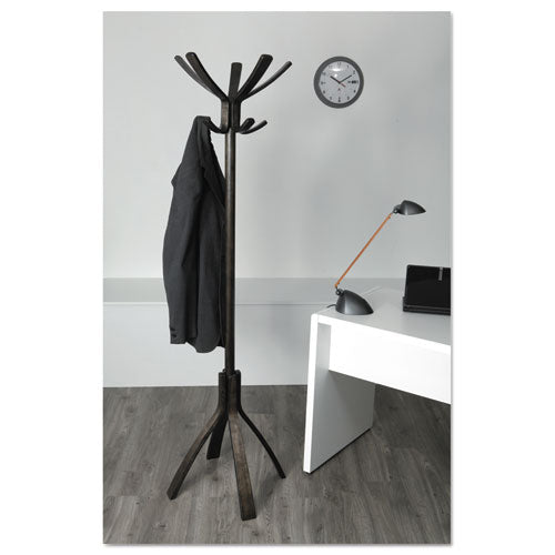 Image of Alba Cafe Wood Coat Stand, Ten Peg/five Hook, 21.67w X 21.67d X 69.33h, Espresso Brown
