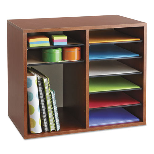 Image of Safco® Fiberboard Literature Sorter, 12 Compartments, 19.63 x 11.88 x 16.13, Cherry