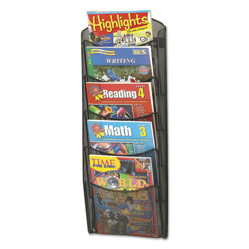 Image of Safco® Onyx Mesh Literature Rack, Five Compartments, 10.25w X 3.5d X 28.33h, Black