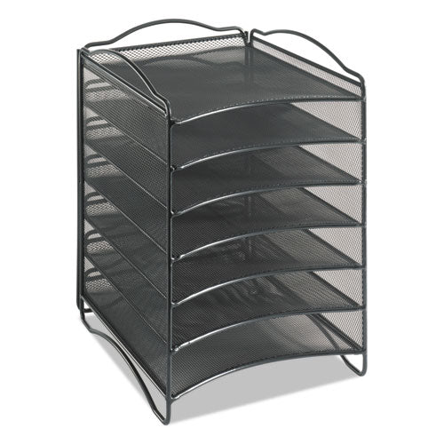 Image of Safco® Onyx Steel Mesh Lliterature Sorter, Six Compartments, 10.25 x 12.75 x 15.25, Black