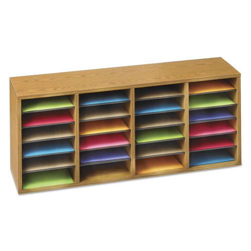 Image of Safco® Wood/Laminate Sorter, 24 Compartments, 39.25 x 11.75 x 16.25, Medium Oak