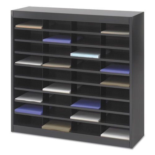 Image of Safco® Steel/Fiberboard E-Z Stor Sorter, 36 Compartments, 37.5 x 12.75 x 36.5, Black