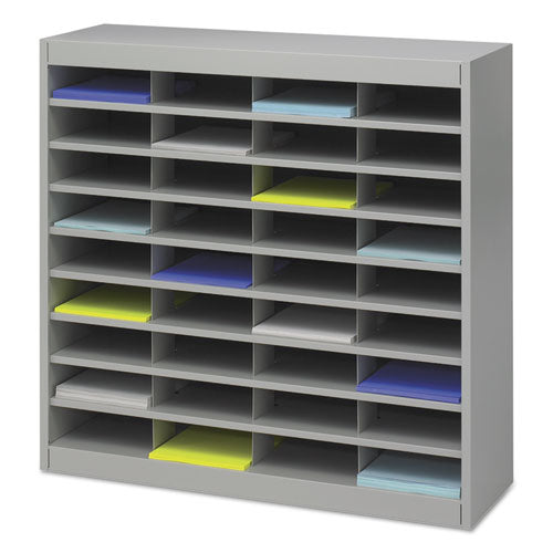 Image of Safco® Steel/Fiberboard E-Z Stor Sorter, 36 Compartments, 37.5 x 12.75 x 36.5, Gray