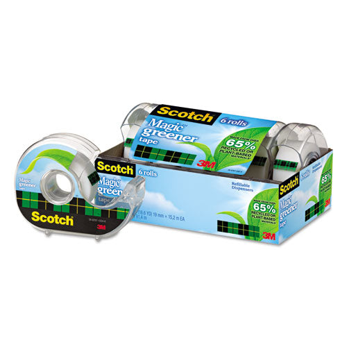 Image of Scotch® Magic Greener Tape With Dispenser, 1" Core, 0.75" X 50 Ft, Clear, 6/pack