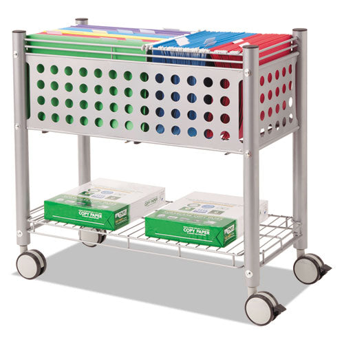 Image of Vertiflex® File Cart with Open Top, Metal, 1 Shelf, 2 Bins, 28.25" x 13.75" x 27.38", Matte Gray