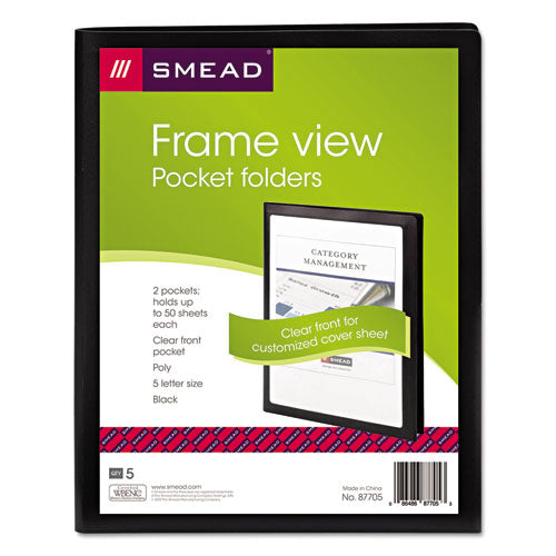 Image of Smead Frame View Poly Two-Pocket Folder, 100-Sheet Capacity, 11 X 8.5, Clear/black, 5/pack