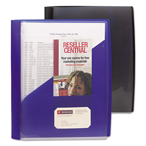 Image of Smead Clear Front Poly Report Cover, Double-Prong Fastener, 0.5" Capacity, 8.5 X 11, Clear/blue, 5/pack